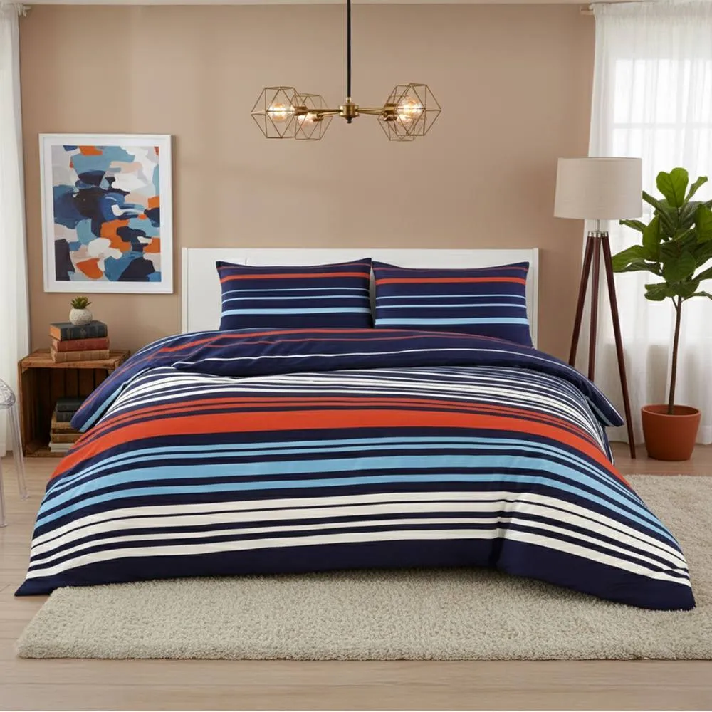 Snug City Striped Duvet Set Stylish Easy Care Bedding with Classic Pattern in Blue