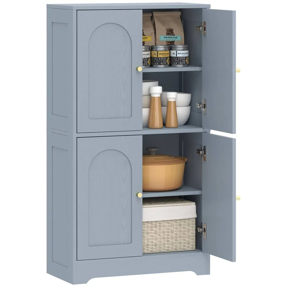 HOMCOM 110cm Kitchen Cupboard with 4 Arched Doors & 2 Adjustable Shelves in Grey 2