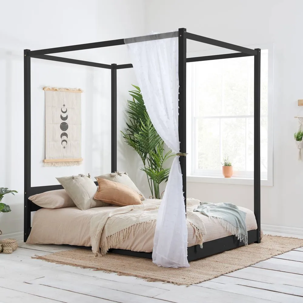 Birlea Four Poster Bed Frame Solid Wood 4 Poster Canopy Darwin in Black