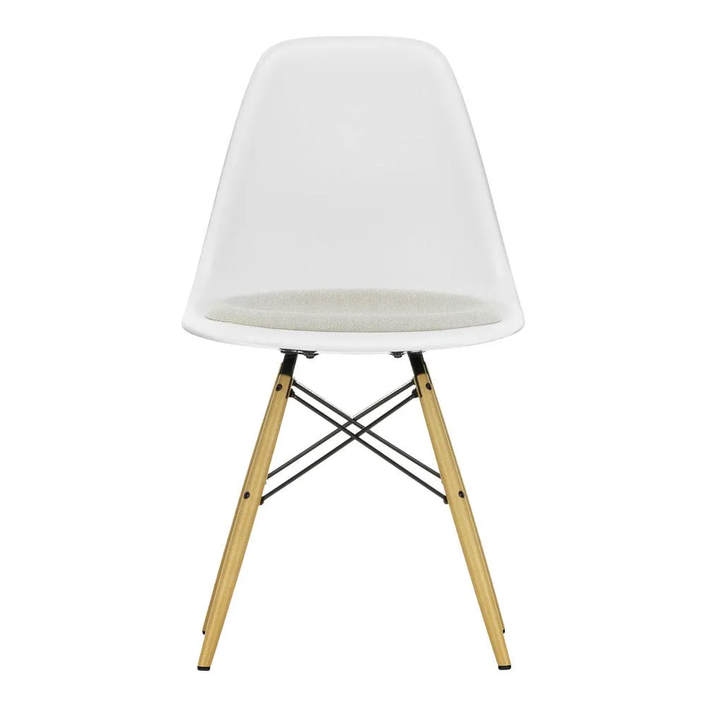 Vitra Eames DSW Side chair RE in Cotton White Hopsak 79 Warmgrey/iv, 02 Base, 05 glides