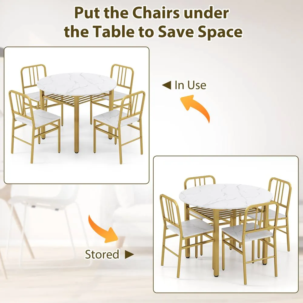 Costway 5 Piece Dining Table Set Round Kitchen Table & 4 Chairs in White 5