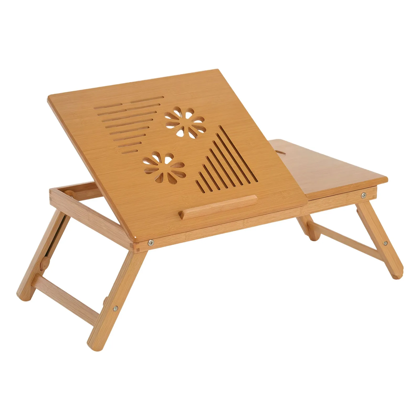 HOMCOM Portable Laptop Desk Notebook Tray PC Bed Table with Drawer Adjustable in Light Brown 2