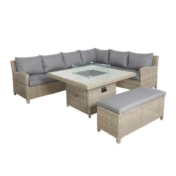 Wentworth 7 Piece Deluxe Modular Corner Lounge Set with Square Firepit 6