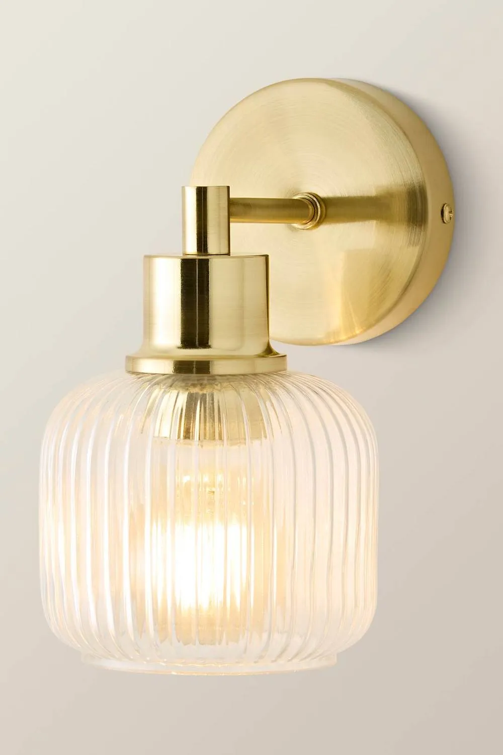 ValueLights Calpe Pair Ribbed Glass Semi Flush Metallic Arm Wall Light in Gold 3