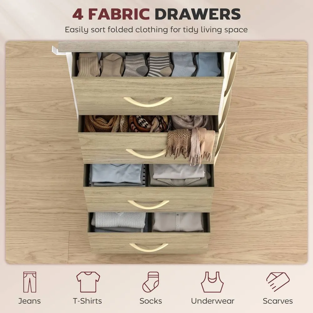 HOMCOM Fabric Chest of Drawers, 4 Drawer Dresser for Bedroom, Natural Wood in Brown 4