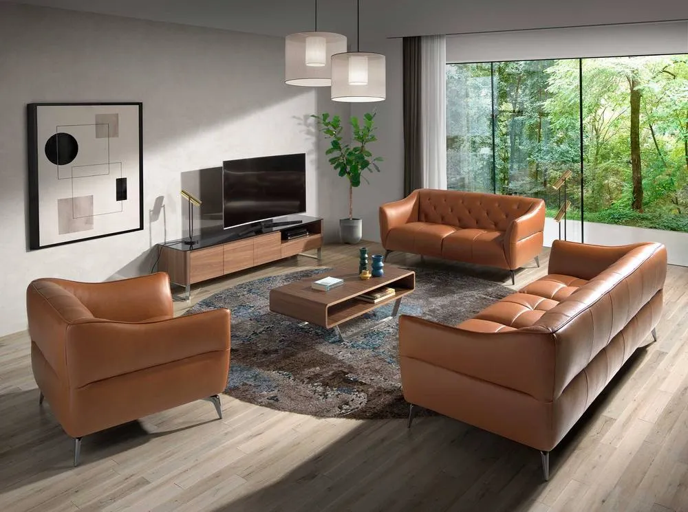 Angel Cerda Walnut TV Unit with Black Tempered Glass Top & Chrome in Brown 4