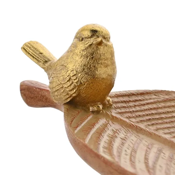 Hestia Wood Effect Trinket Dish with Gold Bird 3