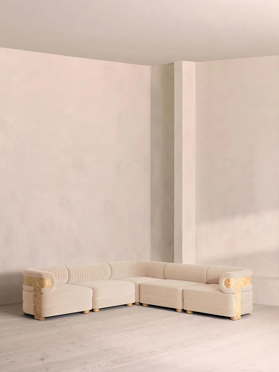 Caleb Modular Corner Sofa, Velvet, Porcelain, Blonde Burl