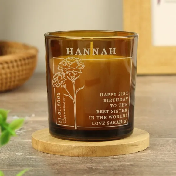 Personalised January Birth Flower Glass Candle 2