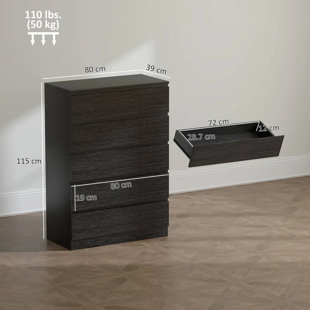 HOMCOM Chest of Drawers with 5 Drawers, Modern Dresser for Bedroom, Black 3