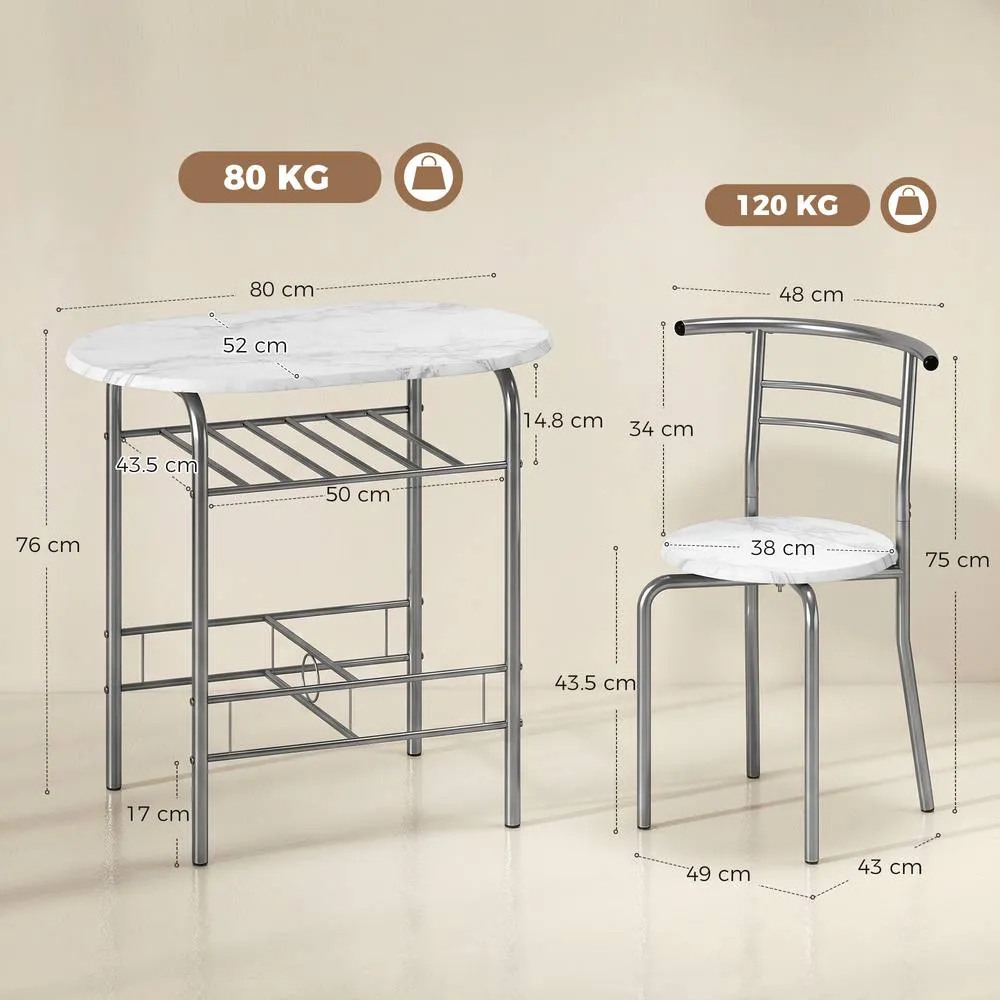 HOMCOM Breakfast Bar Table & Stools Set, Dining Room Set with Shelf in White 3