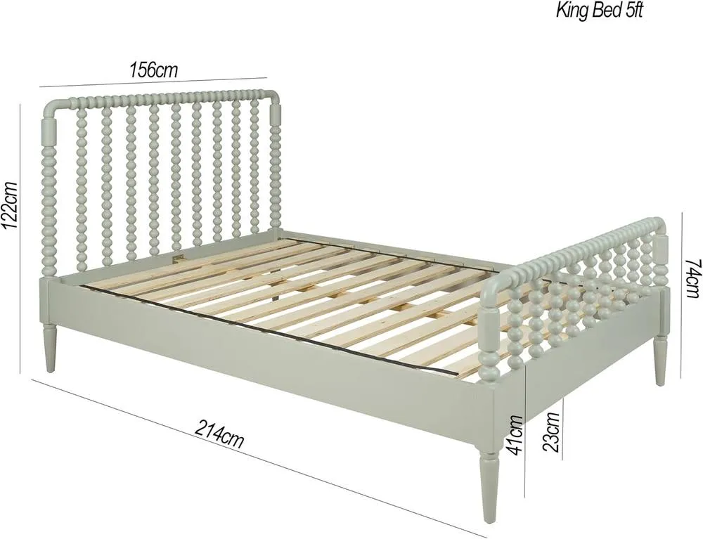 Statement Furniture Cromwell 5ft Wooden Bed Frame with Bobbin Design Head & Footboards in Light Green 2