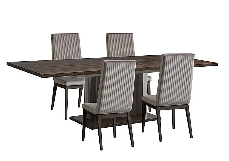 Venezia 200 cm Extending Dining Table and 4 Fluted Fabric Chairs Set - Walnut