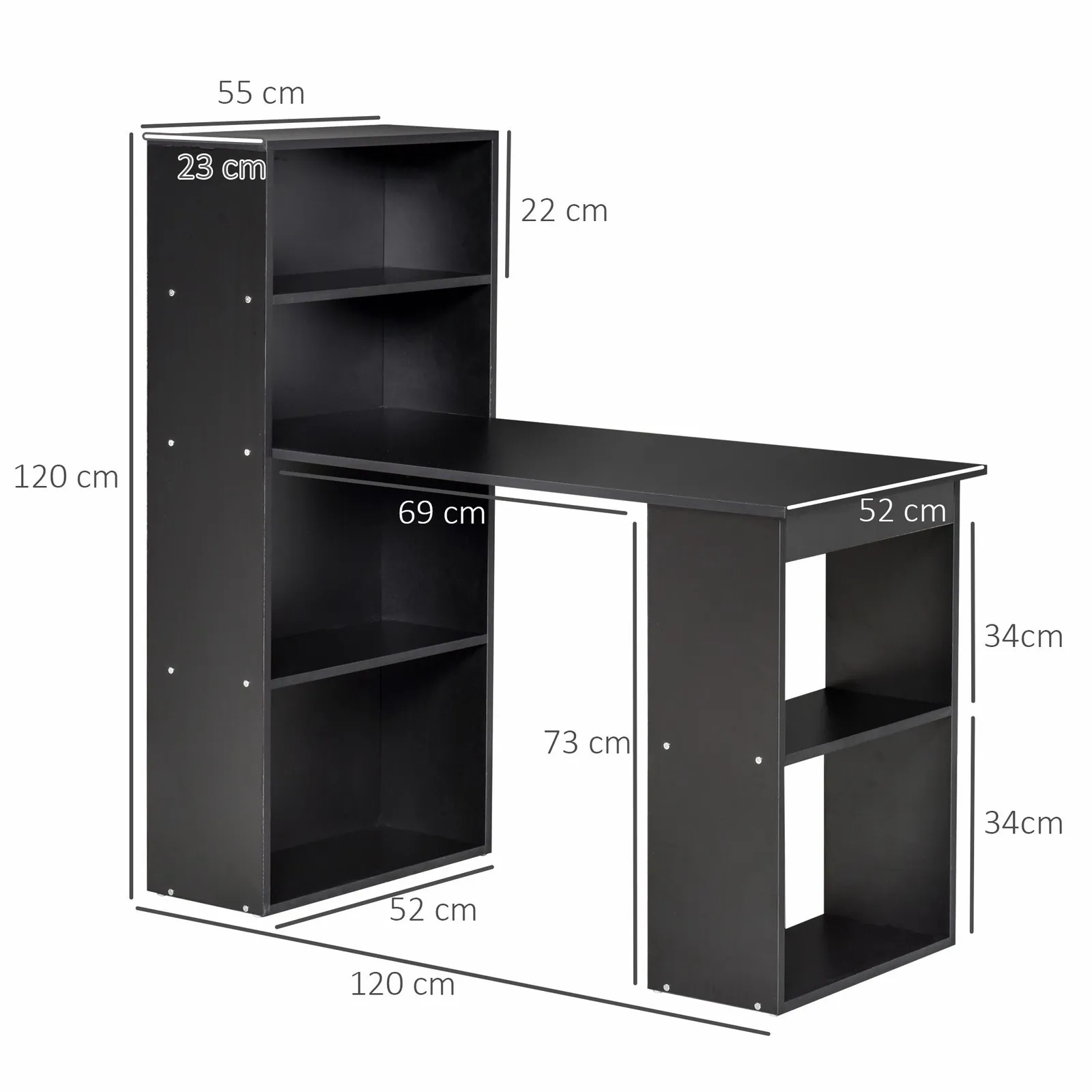 HOMCOM 120cm Modern Computer Desk Bookshelf Writing Table Workstation in Black 3