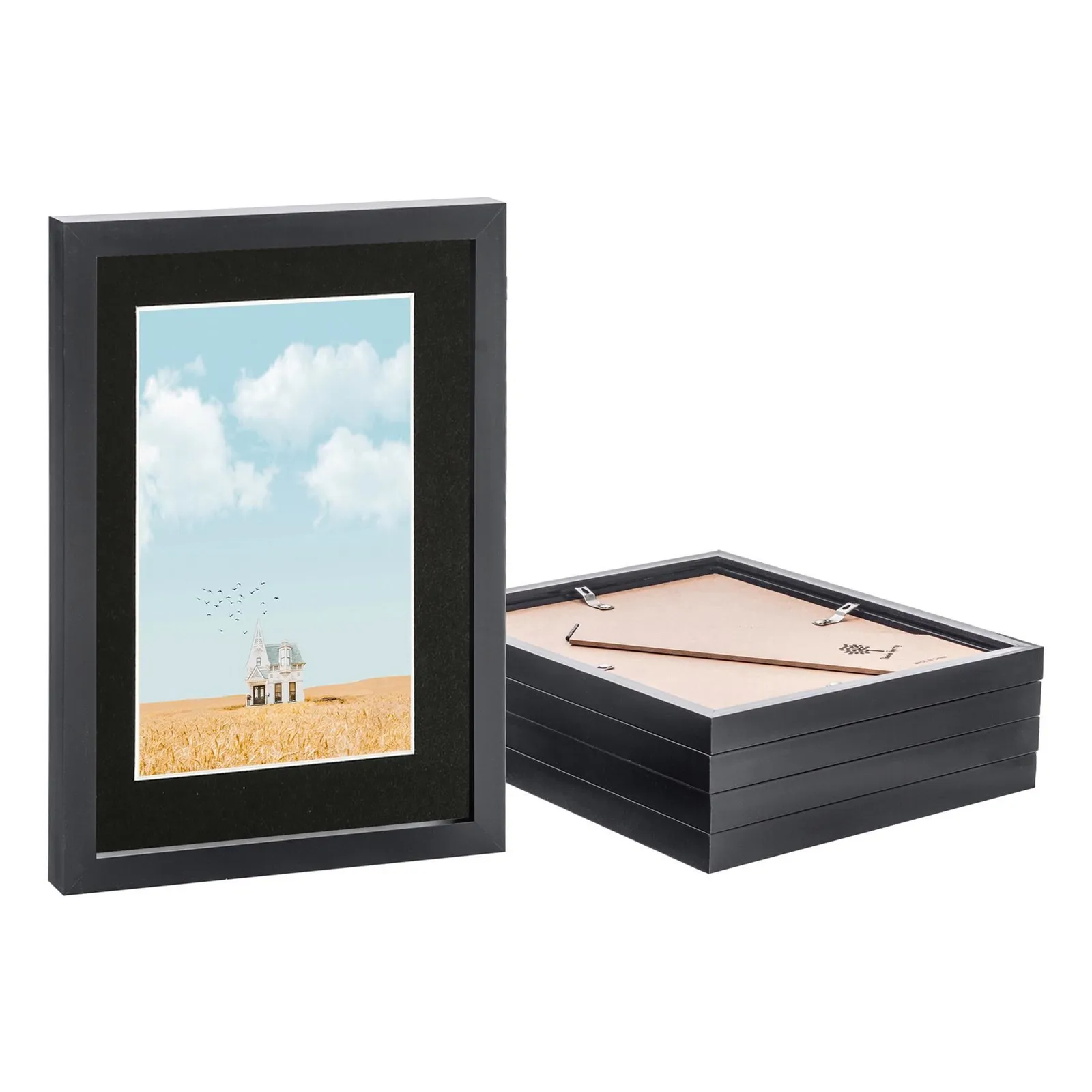 Nicola Spring Photo Frames with A5 Mount - A4 (8" x 12") - Black - Pack of 5 1