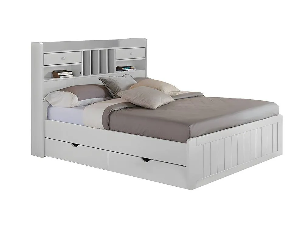 Vente-unique 140 X 190 Cm Bed With Storage - Pine - White + Bed Base - MEDERICK 4