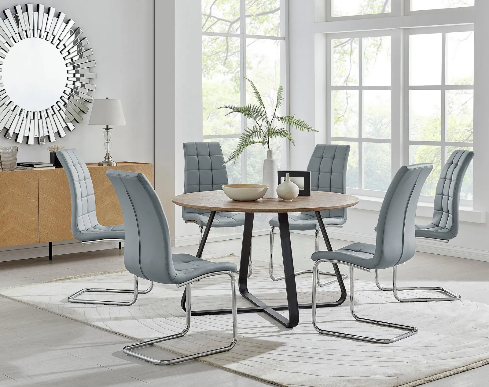 FurnitureboxUK Santorini Brown Round Dining Table & 4/6 Murano Chairs in Grey 1