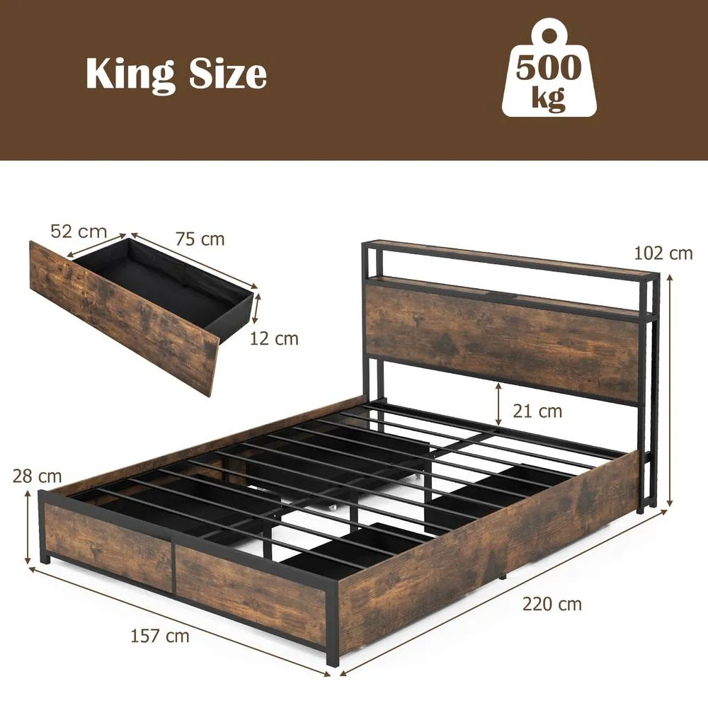 Costway King Size Bed Frame Metal Bed Platform LED Lights Headboard in Black 3