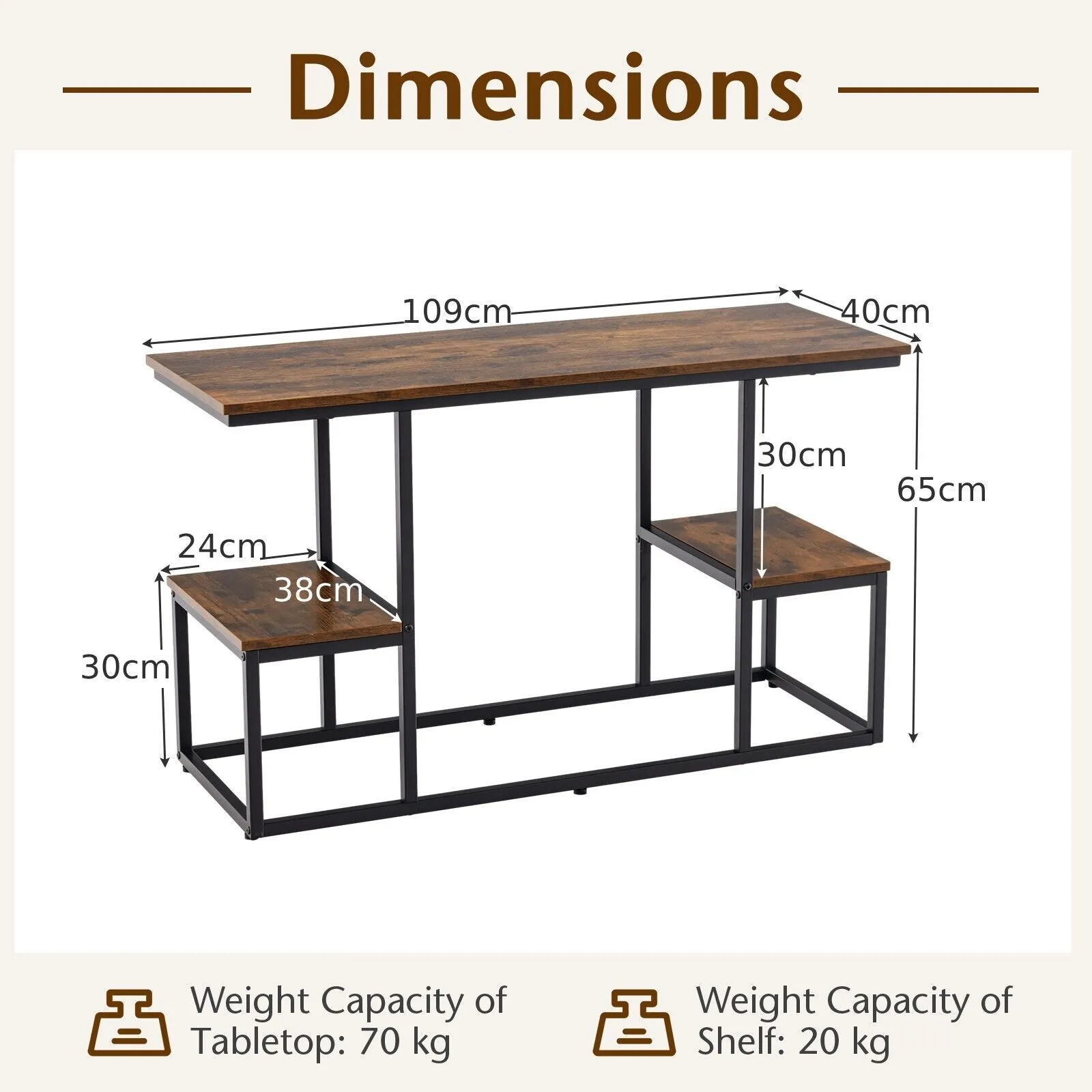 Costway Rustic TV Console Table for 50 Inches TVs Industrial Sofa Table Rack in Brown 2