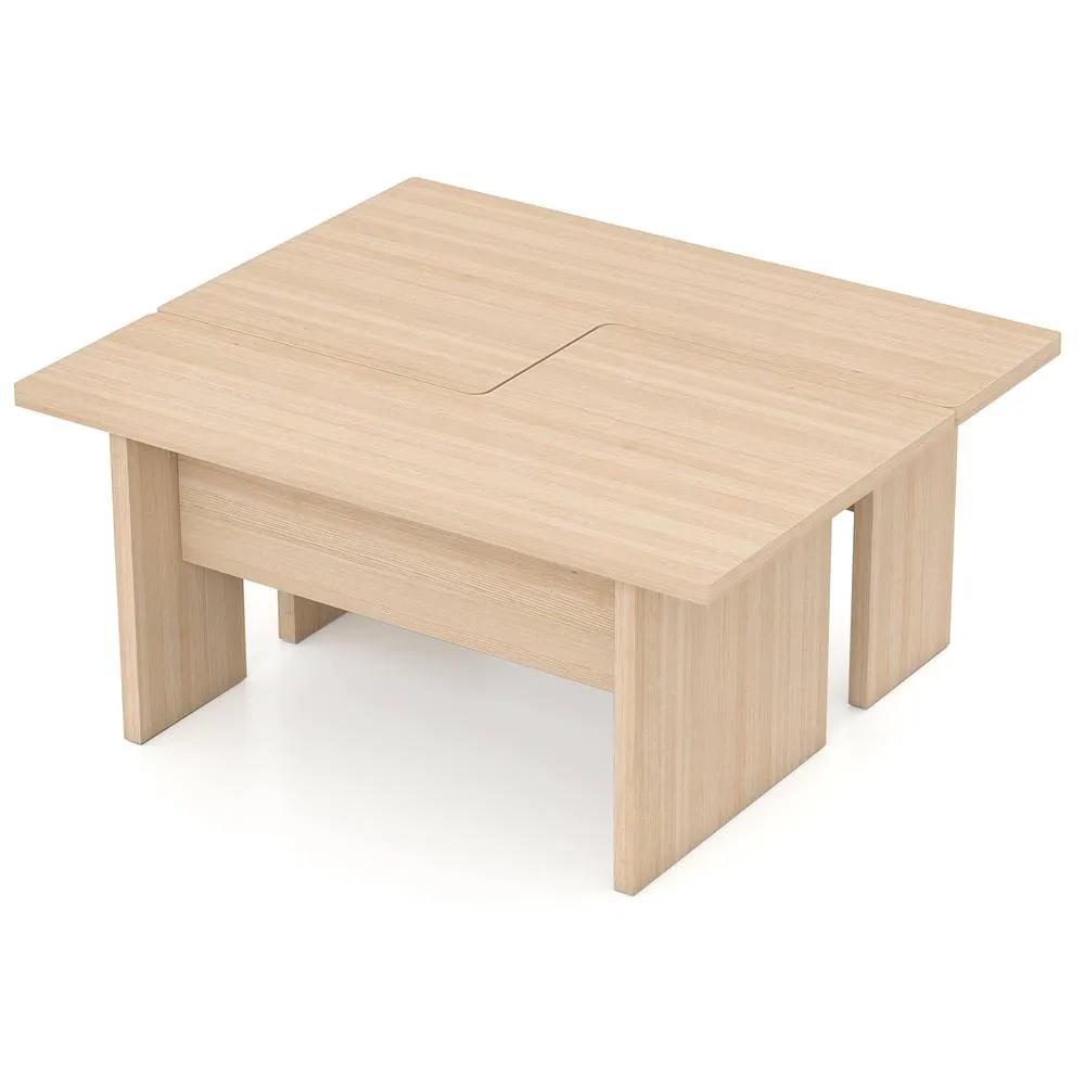 Costway 2PCS Modular Coffee Table Shaped Center Tables Wooden Side Table in Light Oak