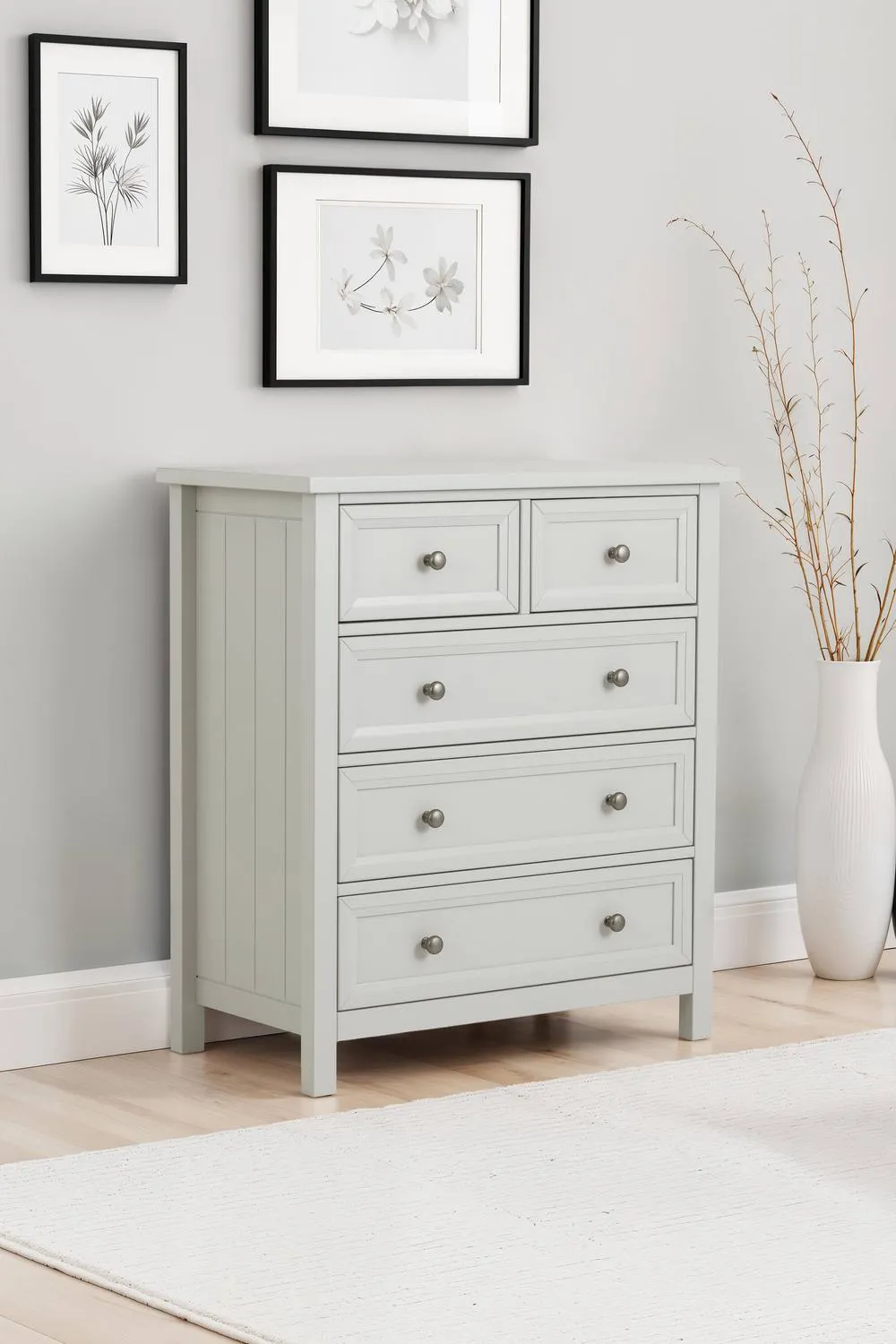 Julian Bowen Maine 5 Drawer Chest (3+2) in Light Grey