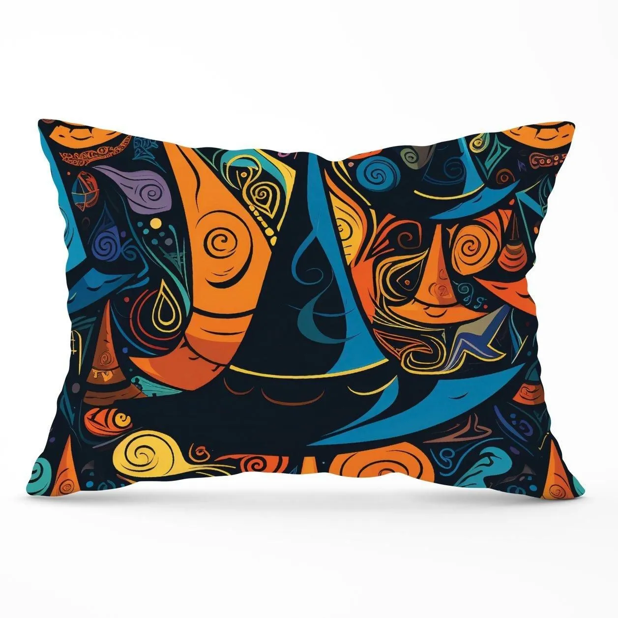 Warren Reed - Designer Imaginative Abstract Witches Hats Cushions in Orange