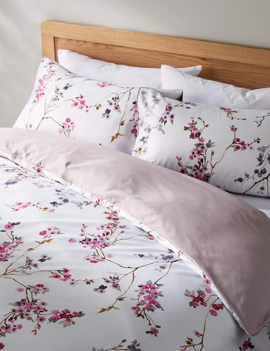 M&S Pure Cotton Sateen Cherry Blossom Bedding Set Pink Mix