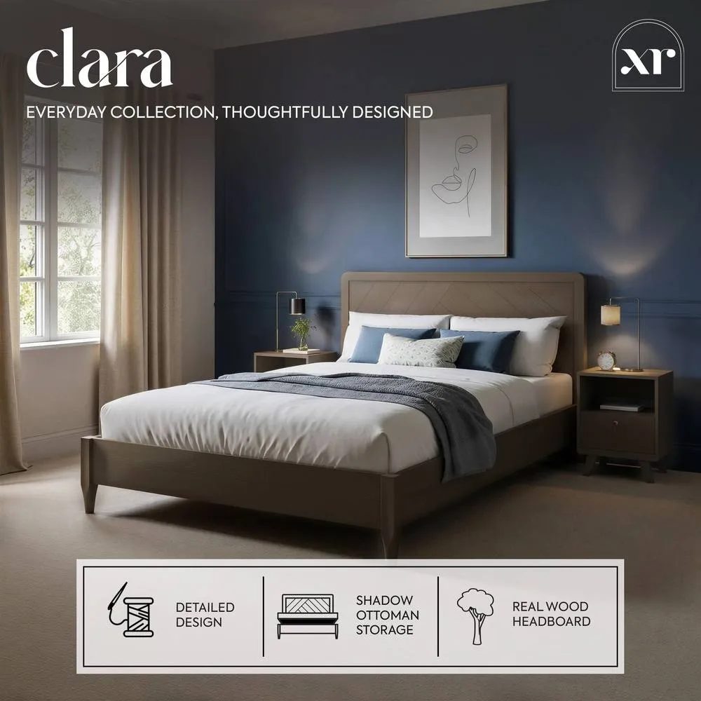 X Rocker Clara Wooden Shadow Ottoman Bed Frame - Dark Oak in Brown 2