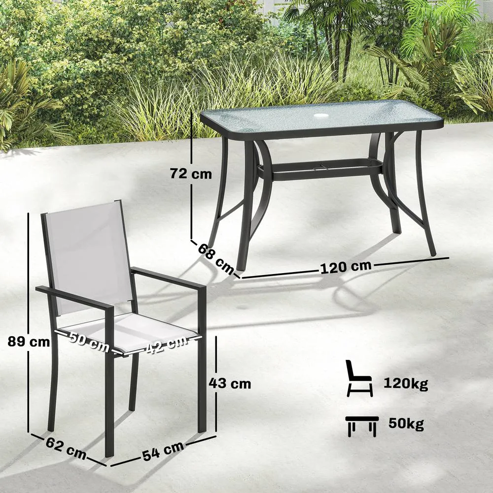 OUTSUNNY Garden Dining Set with Umbrella Hole, Stackable Chairs, Light Grey 3
