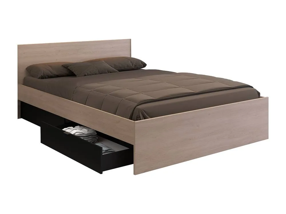 Vente-unique Bed With 2 Drawers - 160 X 200 Cm - Natural & Black - VELONA