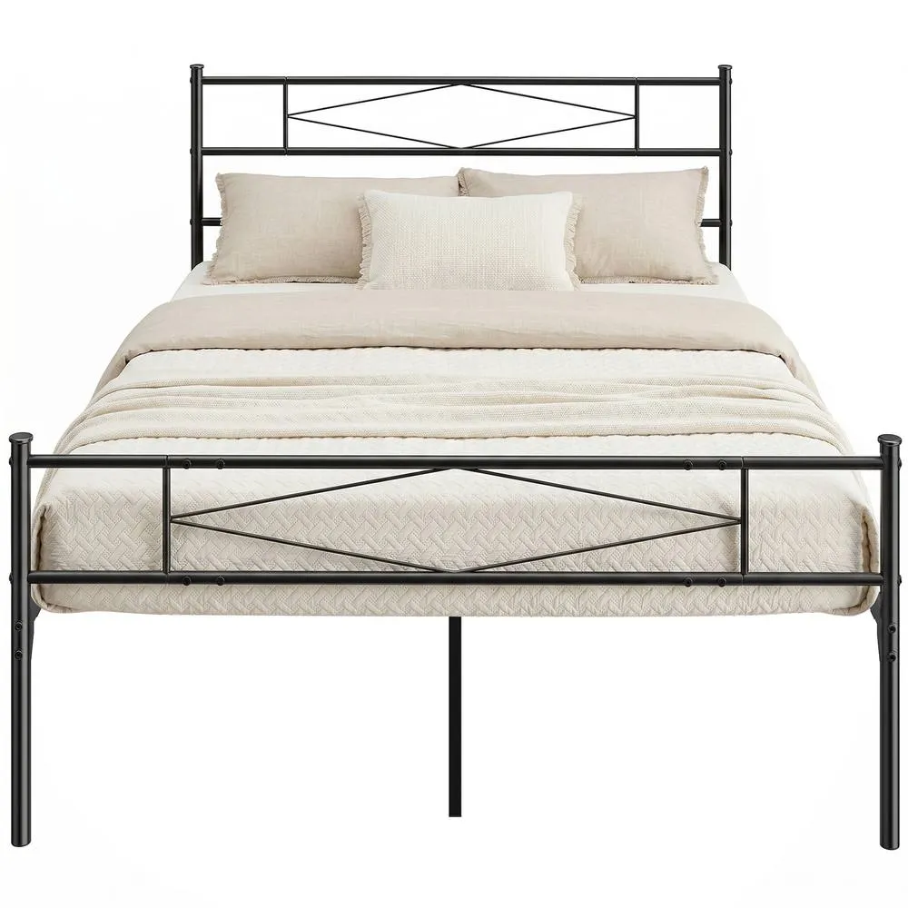 HOMCOM 4ft6 Double Bed Frame with Steel Slat Support, Noise-Free, Black 2