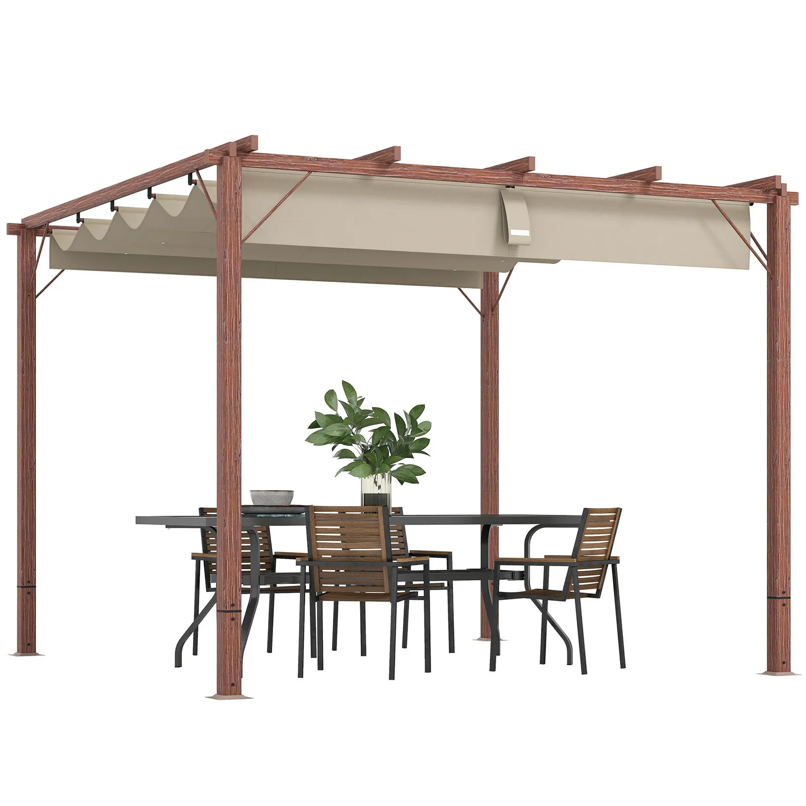 OUTSUNNY 3 x 3(m) Aluminium Garden Pergola with Retractable Roof, Natural 2