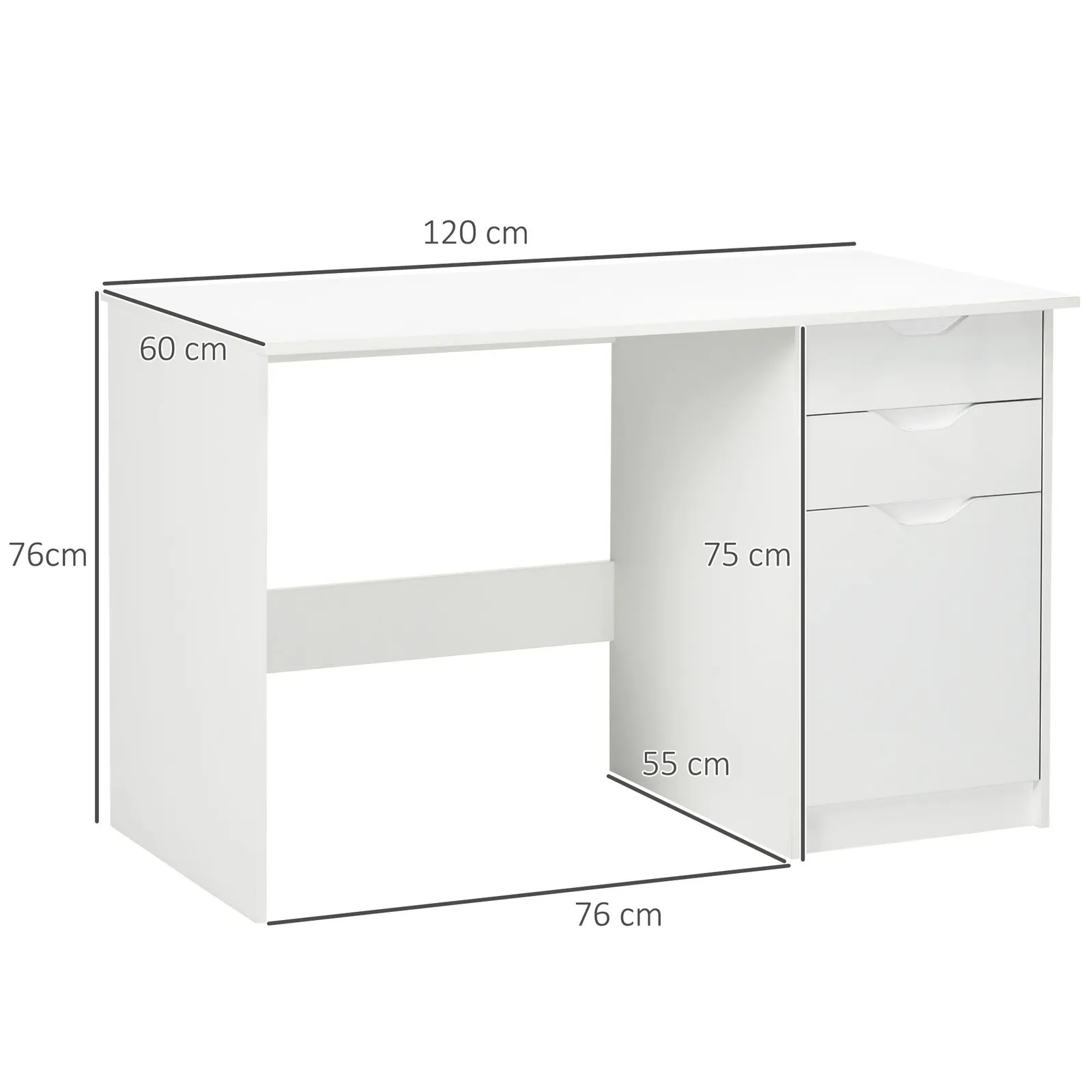 HOMCOM Computer Desk w/ Drawers Modern Writing Workstation for Home Office in White 3