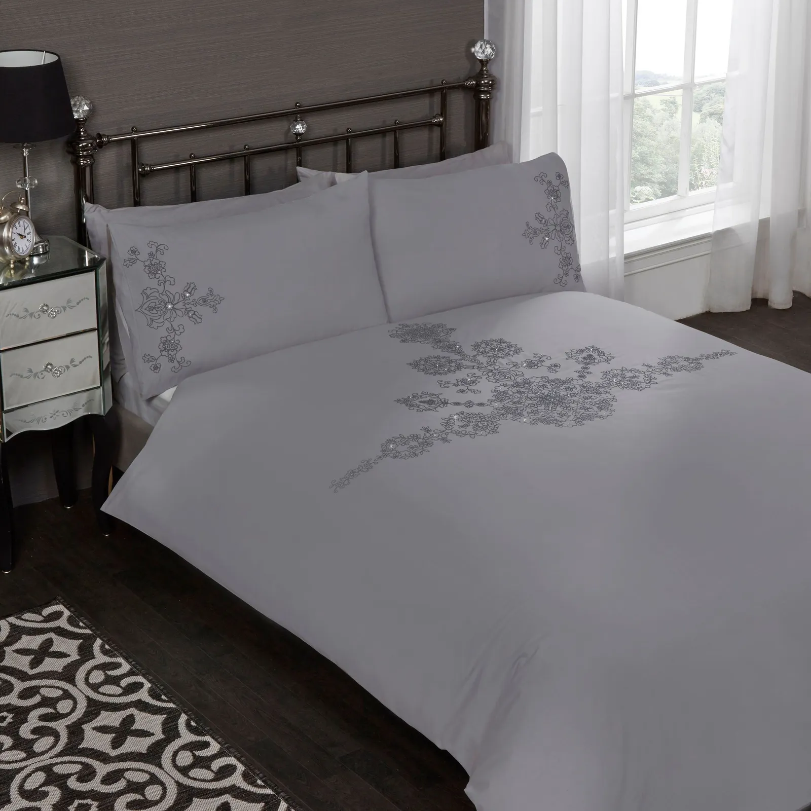Rapport Home Amelie Polycotton Duvet Cover Set with Pillowcase in Grey