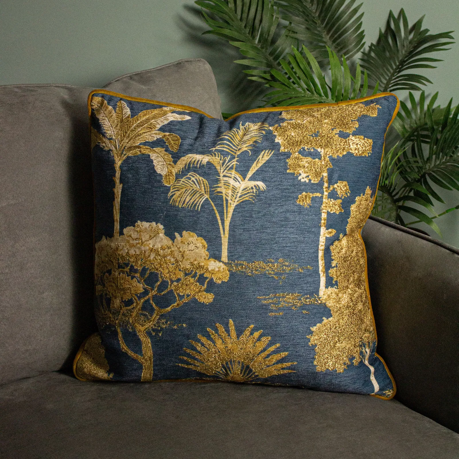 Paoletti Arboretum World Trees Embroidered Cushion in Blue