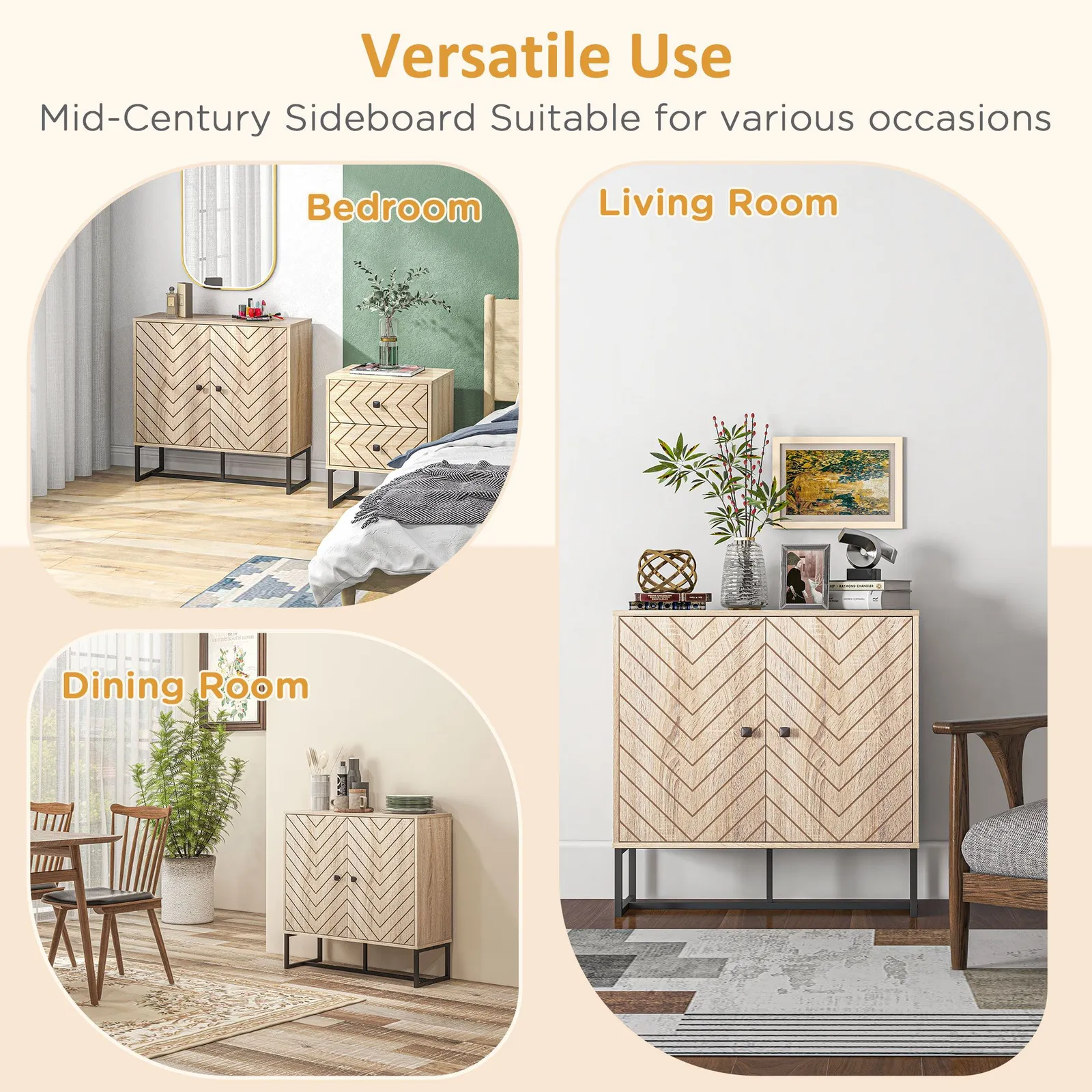 HOMCOM Embossed Arrow Storage Cabinet with Adjustable Shelf Metal Frame in Light Brown 4