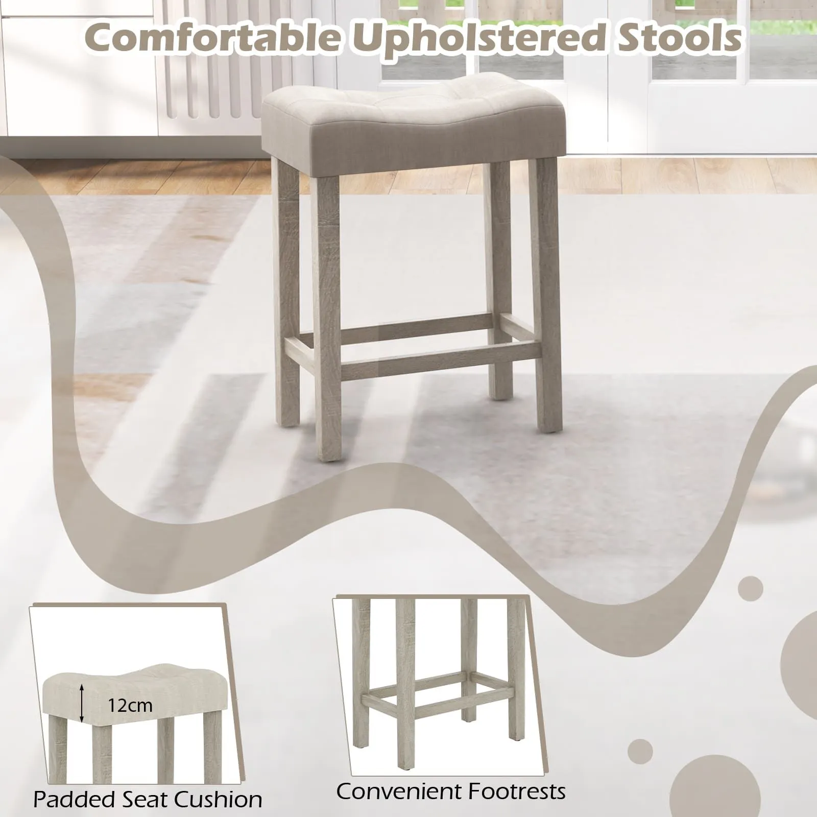 Costway 4-Piece Bar Table Set Counter Height Bistro Table w/ Power Outlet in Grey 3