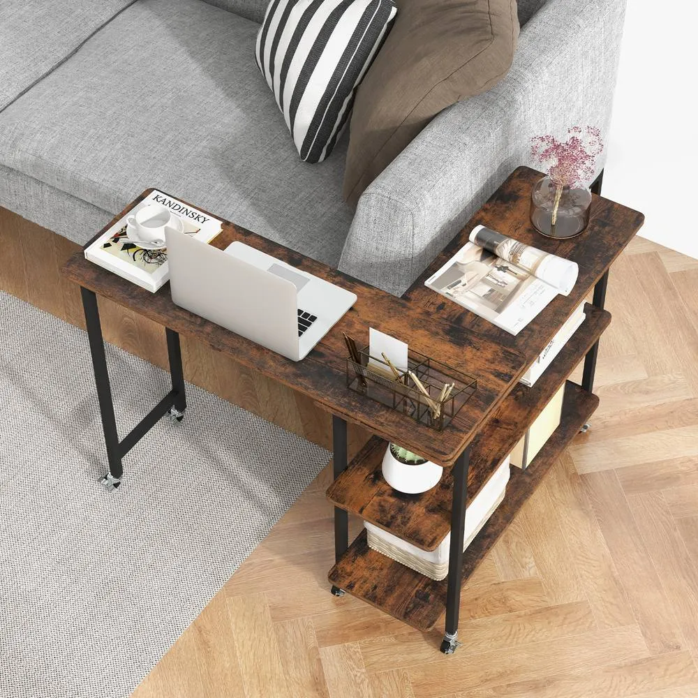 Costway L shaped Mobile 360 Rotating Corner Computer Desk Laptop Computer PC Desk Home Office in Brown 4