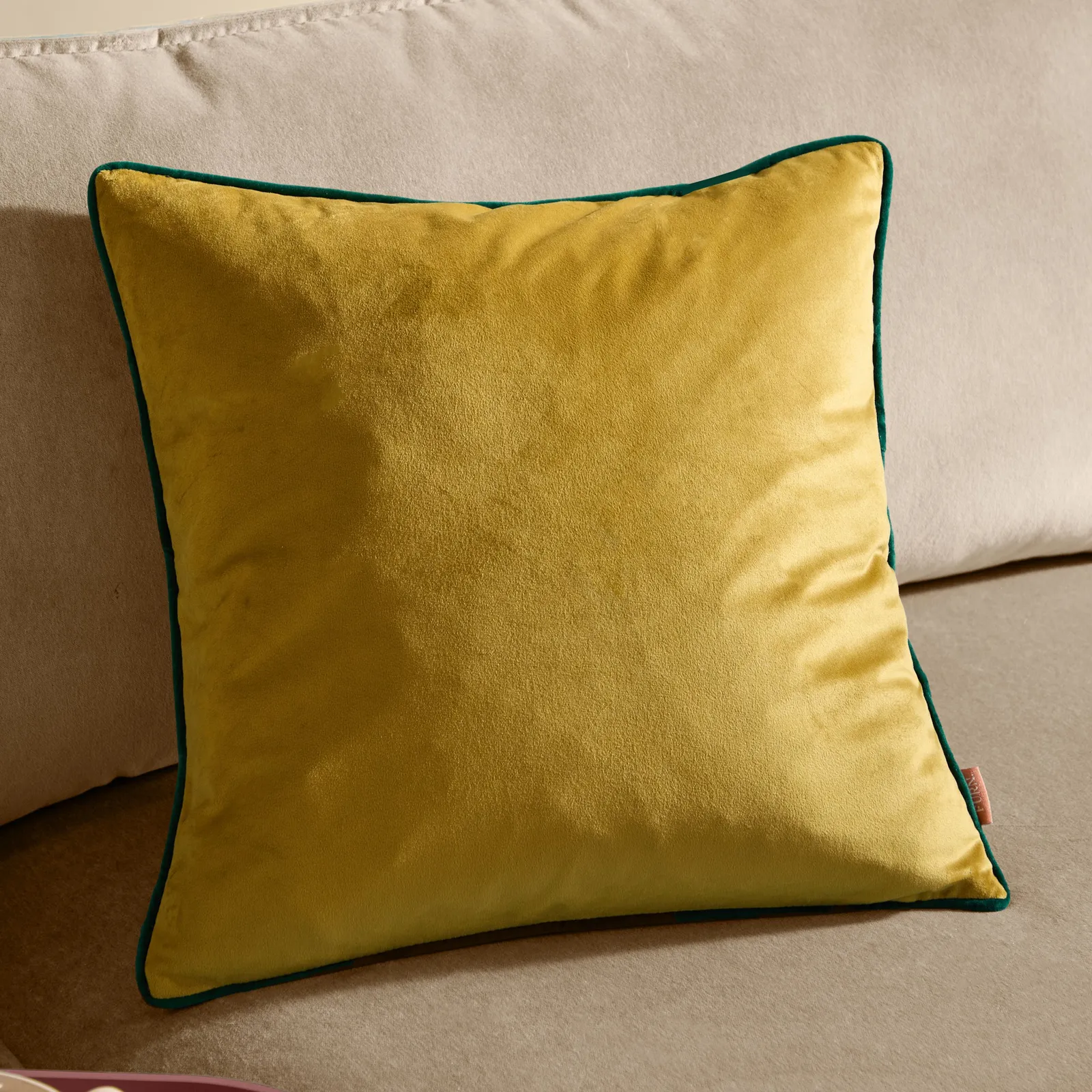 Furn Meridian Velvet Piped Cushion in Metallic Gold