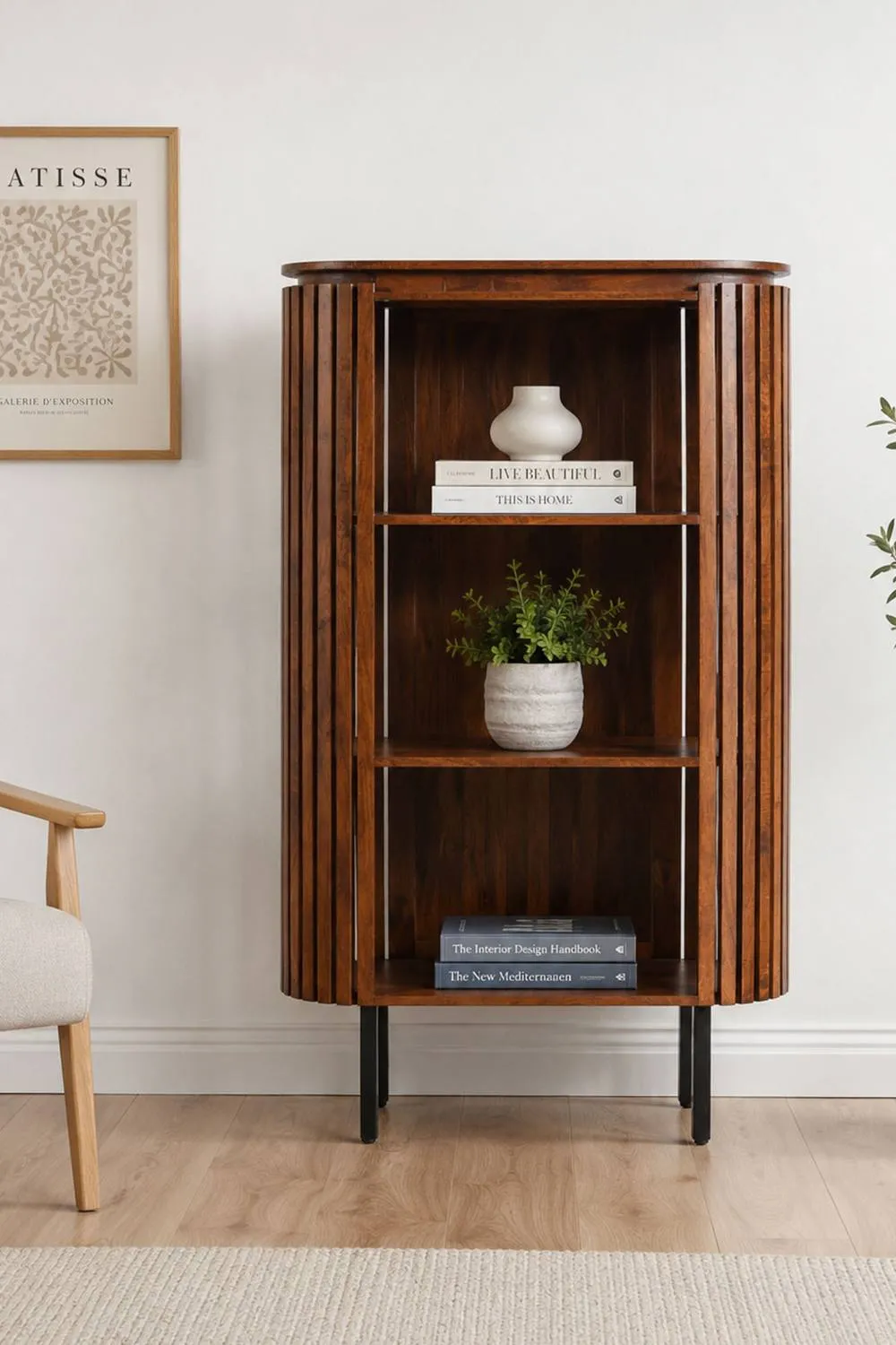 IH Design Tackley Three Tier Mango Wood Bookcase Display Cabinet in Brown
