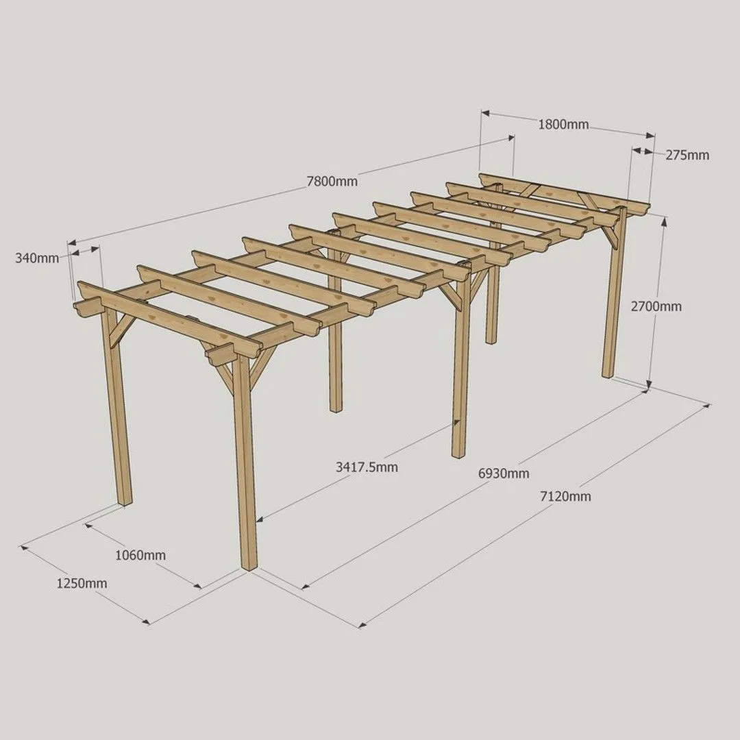 Rutland County Garden Furniture Ltd Garden Pergola 6 Posts - Wood - L180 x W780 x H270 cm - Rustic Brown in Light Green 5