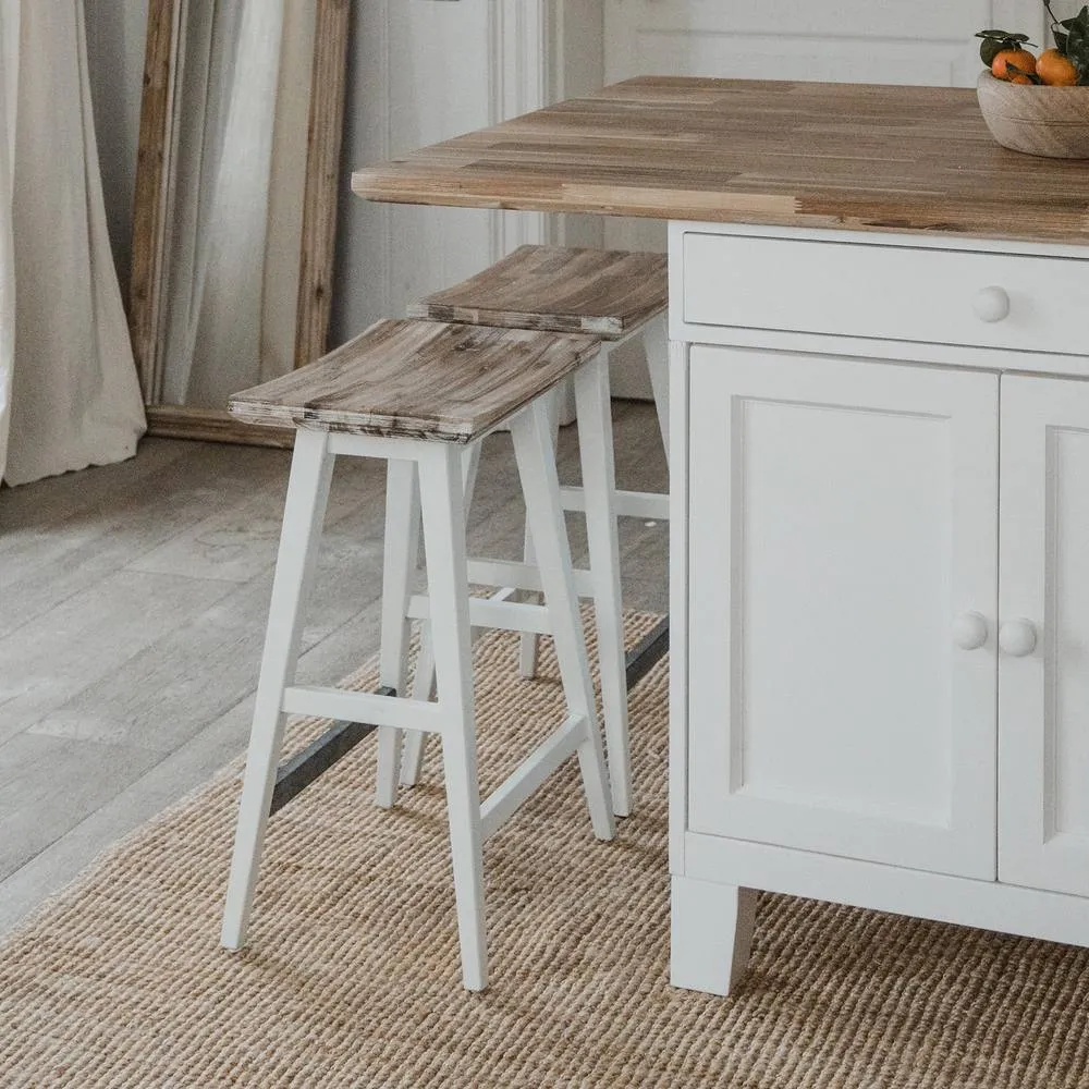 Statement Furniture Florence Bar Stool, Acacia Hardwood Rectangular Seat in White 6