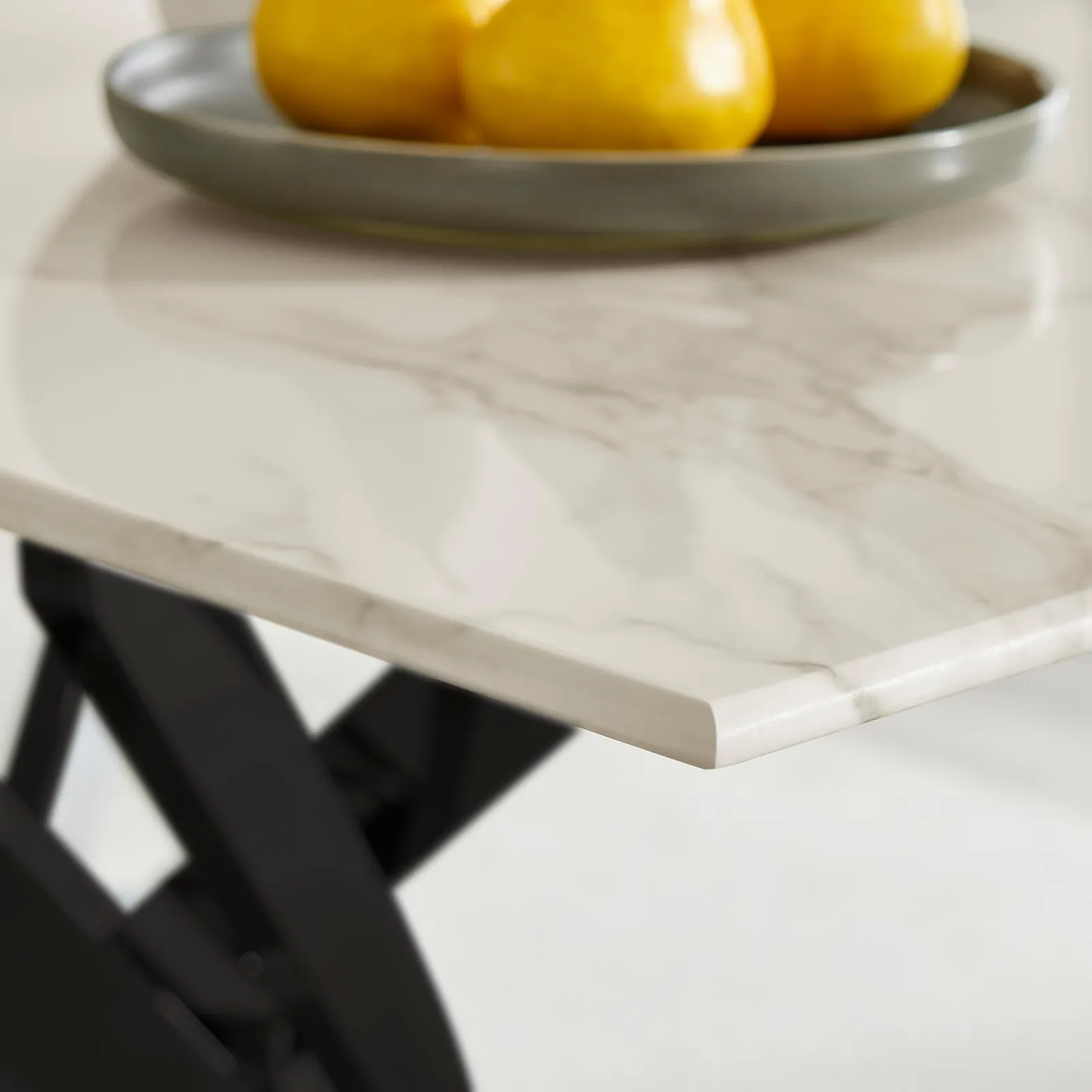 FurnitureboxUK Leonardo 4-Seater Dining Table With Marble Effect Glass Top & Black Metal Legs in White 4