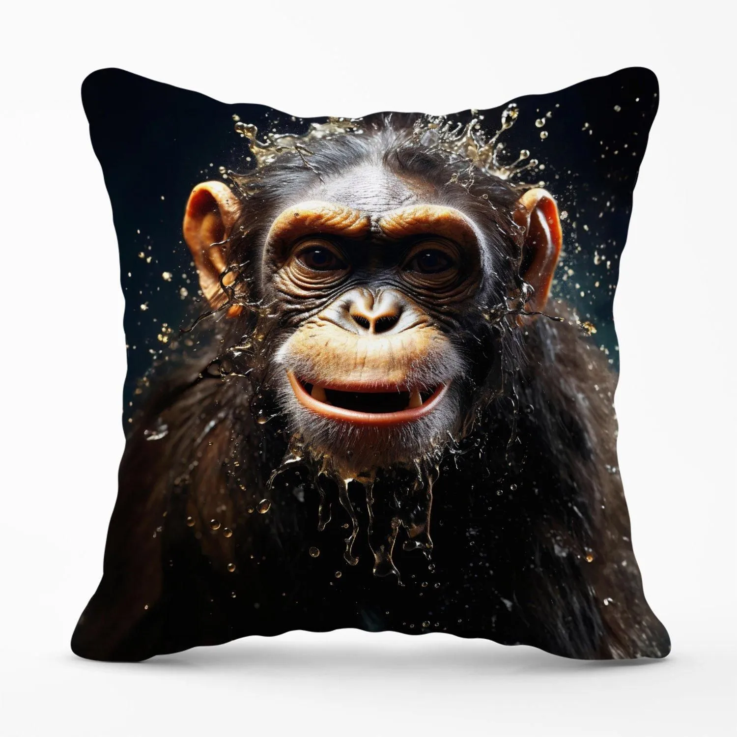 Warren Reed - Designer Realistic Monkey Face Splashart Outdoor Cushion in Black