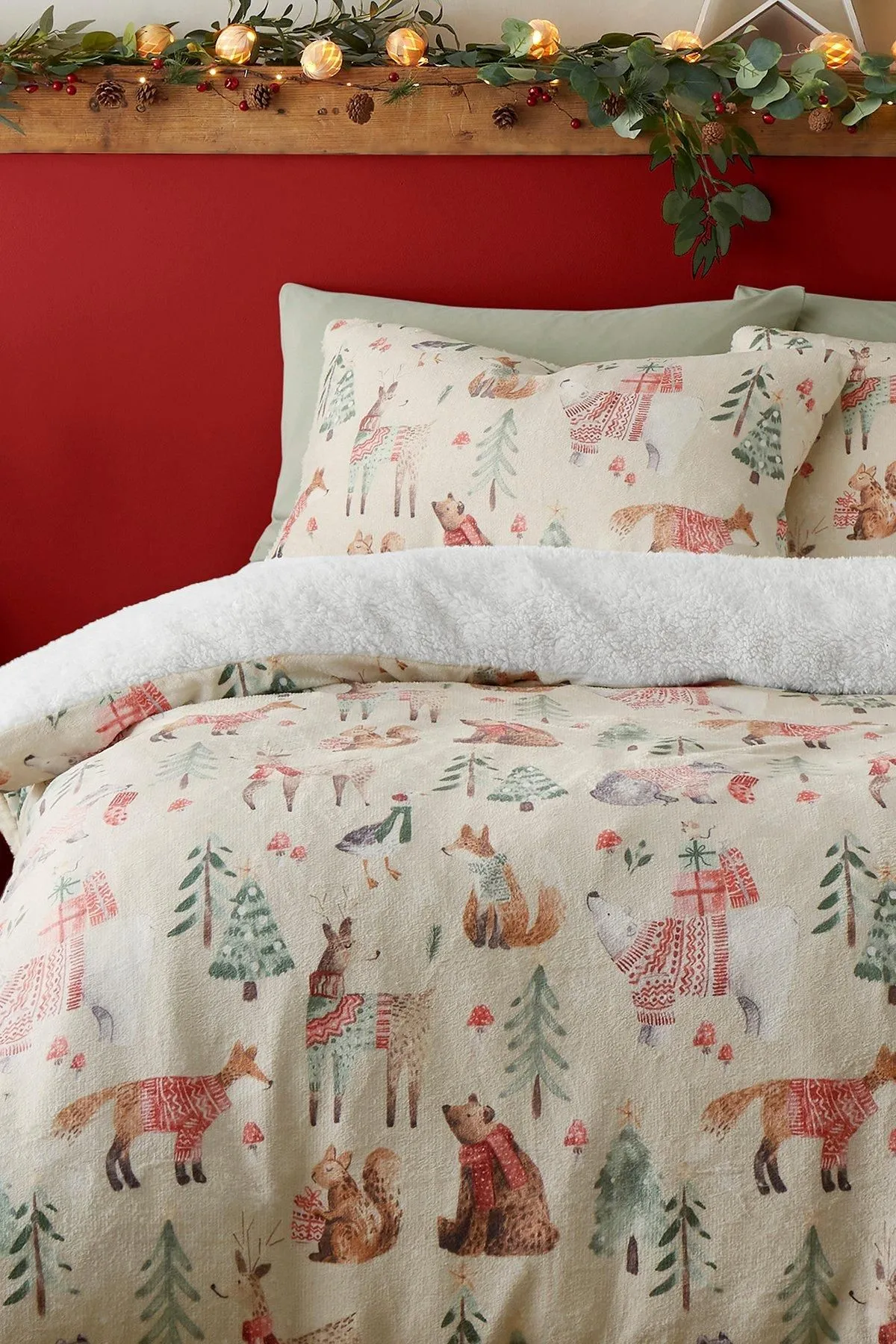 Fusion 'Christmas Woodland Animals' Plush Duvet Cover Set in Natural 2