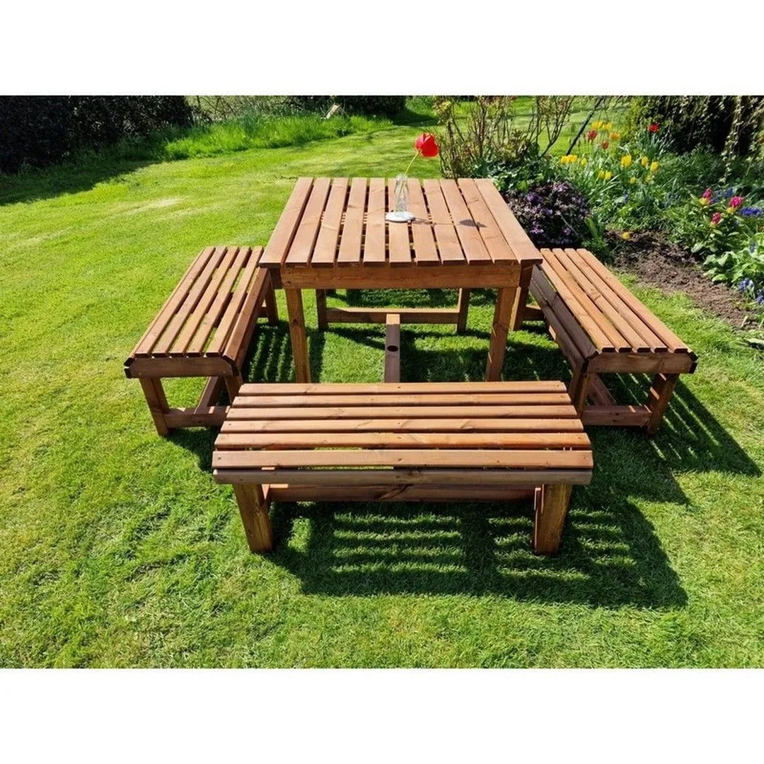 Churnet Valley Garden Furniture Ltd Contemporary 8 Seater Table & Bench Set - Timber - Fully Assembled in Brown