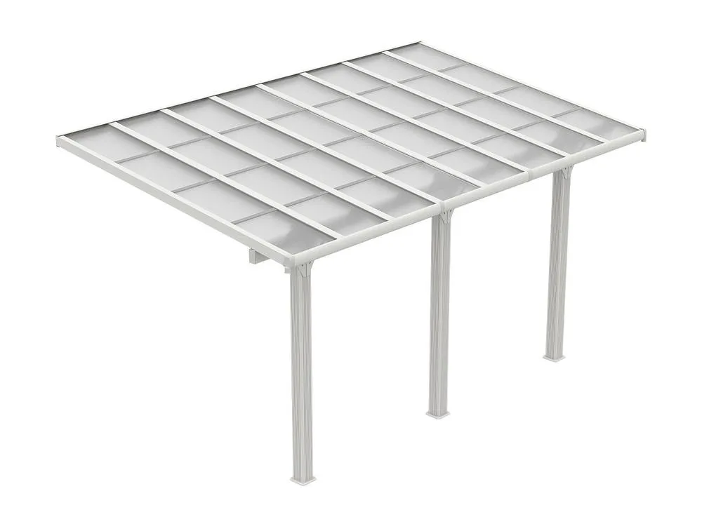 Vente-unique Wall-Mounted Aluminium Carport Pergola With Polycarbonate Roof - 15.13 in White 4