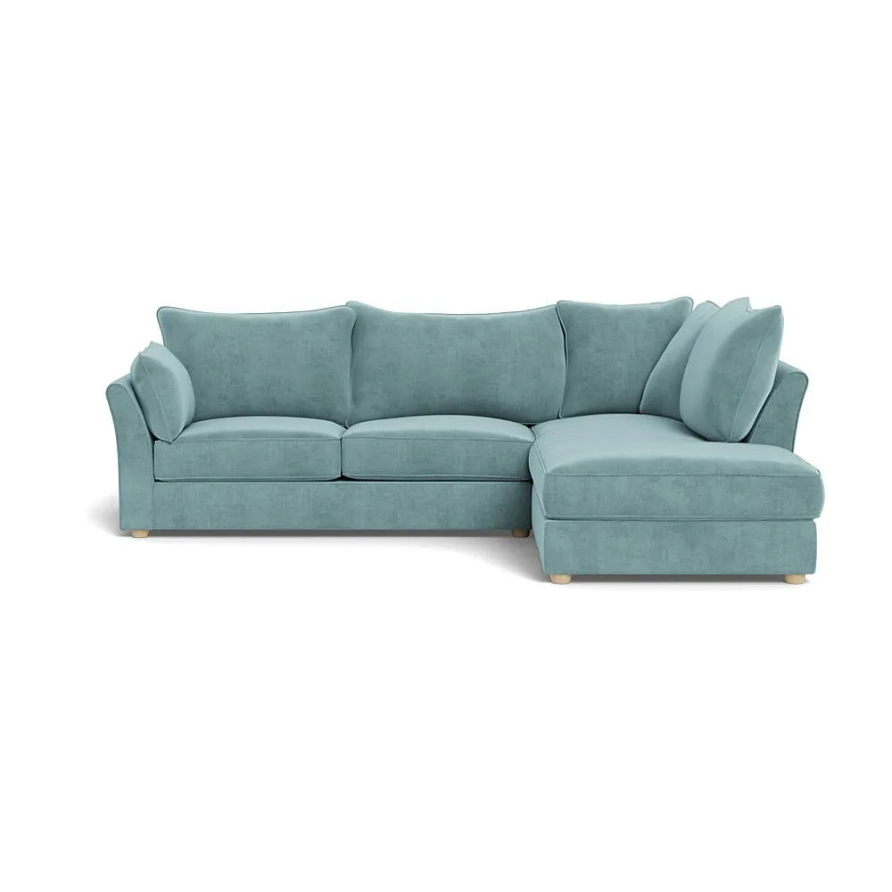 Heal's Tailor Right Hand Facing Corner Sofa Smart Luxe Velvet Mineral Blue Natural Feet 1
