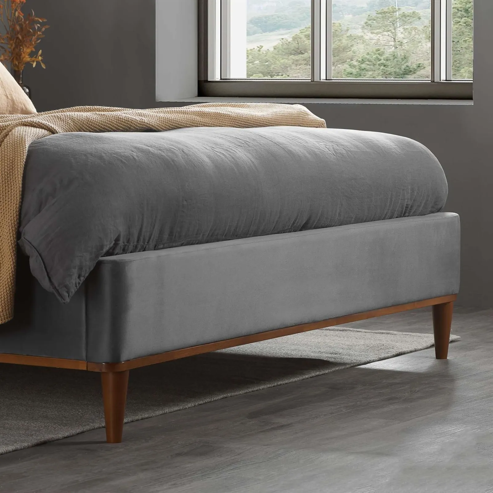 Birlea King Size Bed Frame Grey Nicola Velvet Fabric 5FT 150cm in Dark Grey 3
