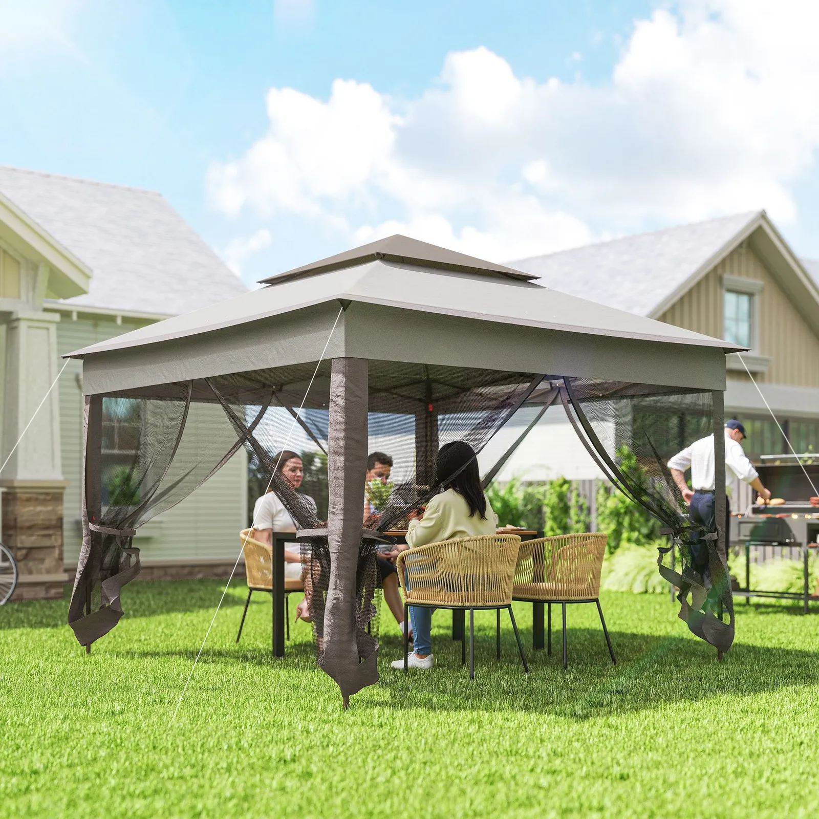 OUTSUNNY Garden Folding Tent Heavy Duty Pop Up Gazebo for Party in Light Grey 1